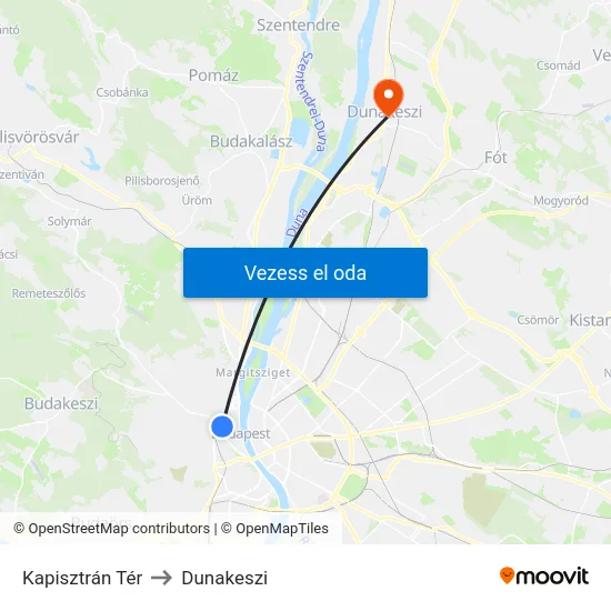 Kapisztrán Tér to Dunakeszi map