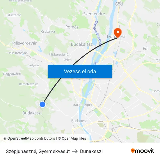 Szépjuhászné, Gyermekvasút to Dunakeszi map