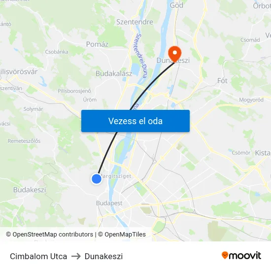 Cimbalom Utca to Dunakeszi map