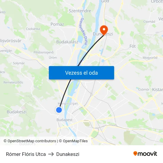 Rómer Flóris Utca to Dunakeszi map