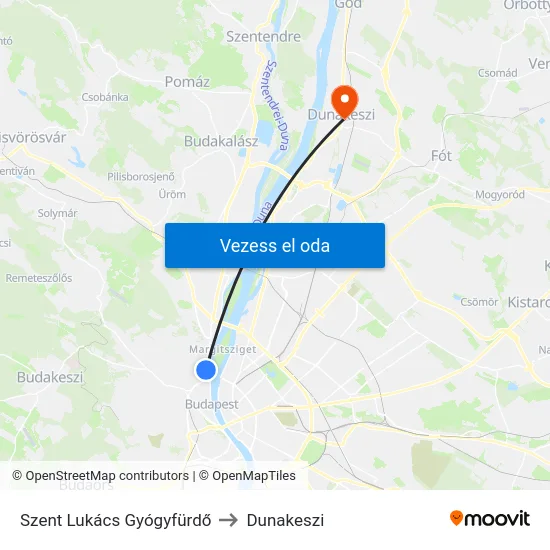 Szent Lukács Gyógyfürdő to Dunakeszi map