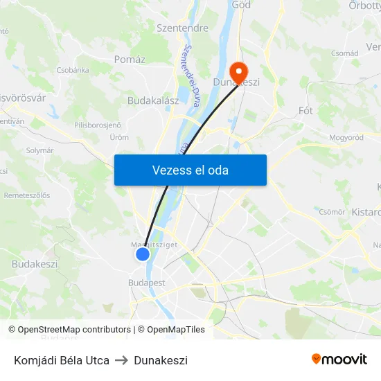 Komjádi Béla Utca to Dunakeszi map