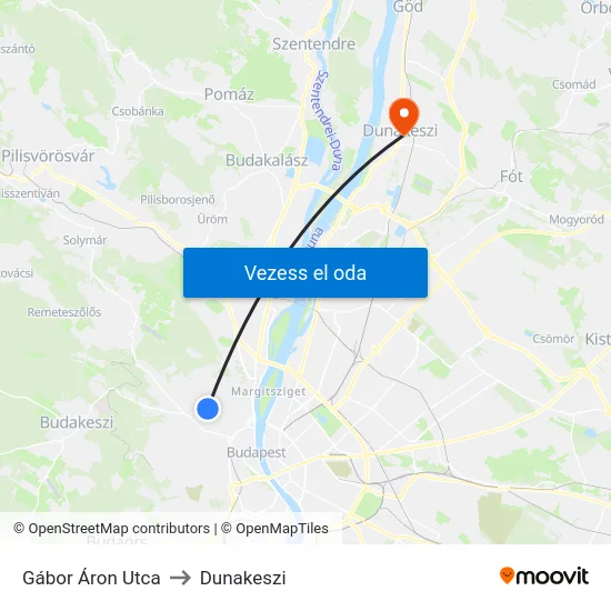 Gábor Áron Utca to Dunakeszi map