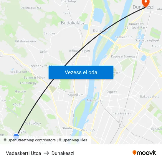 Vadaskerti Utca to Dunakeszi map