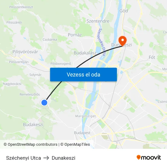 Széchenyi Utca to Dunakeszi map