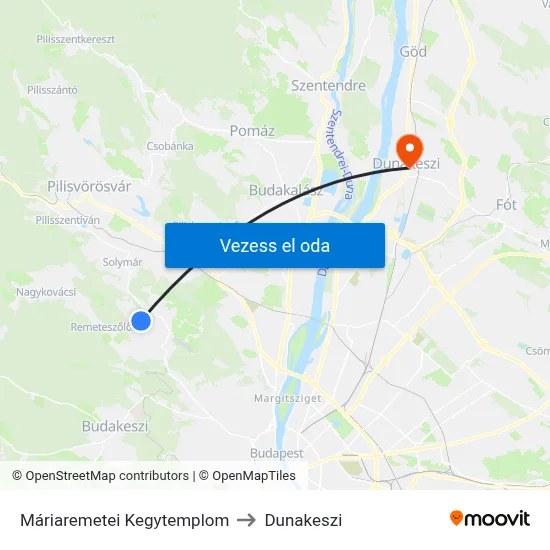 Máriaremetei Kegytemplom to Dunakeszi map