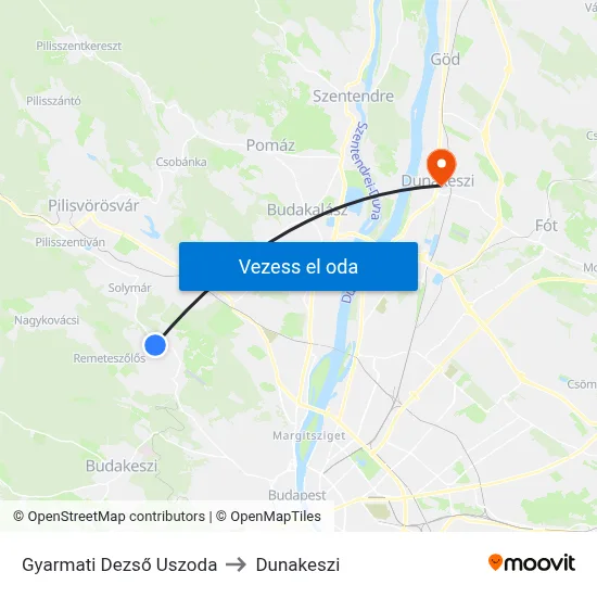 Gyarmati Dezső Uszoda to Dunakeszi map