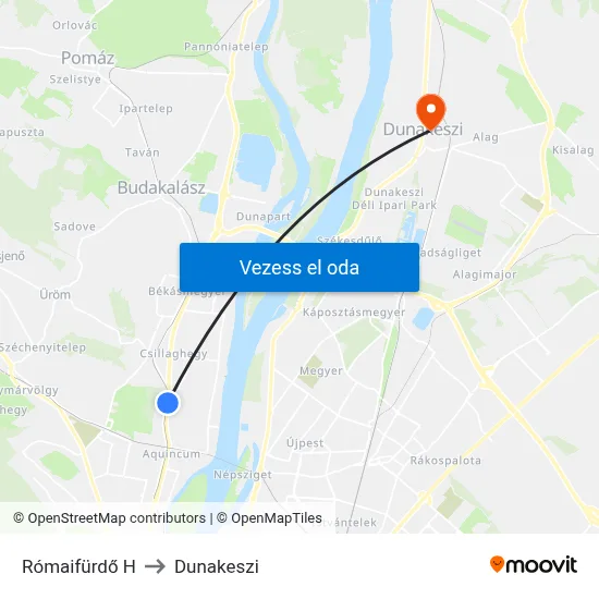 Rómaifürdő H to Dunakeszi map