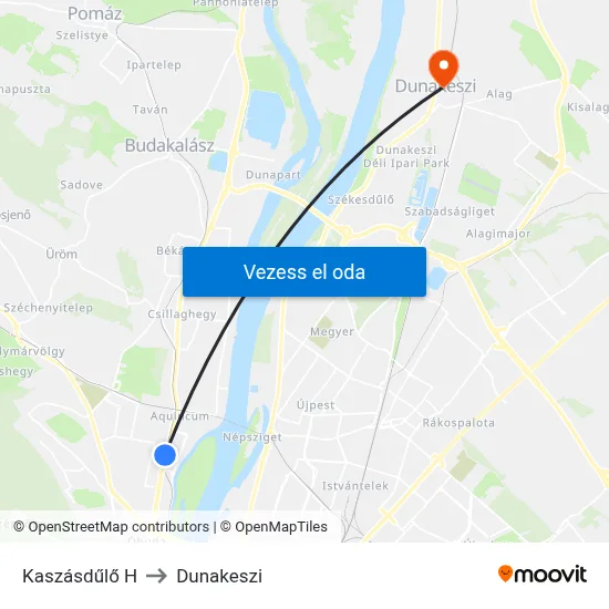 Kaszásdűlő H to Dunakeszi map