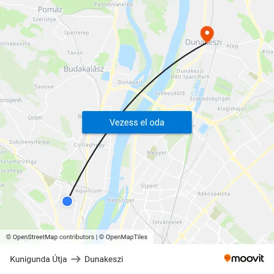 Kunigunda Útja to Dunakeszi map