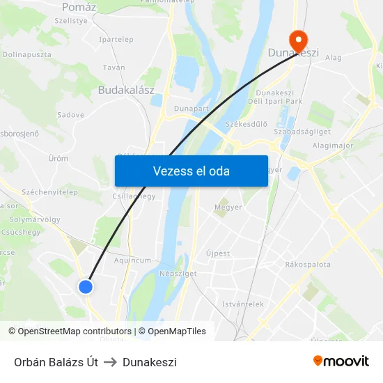 Orbán Balázs Út to Dunakeszi map
