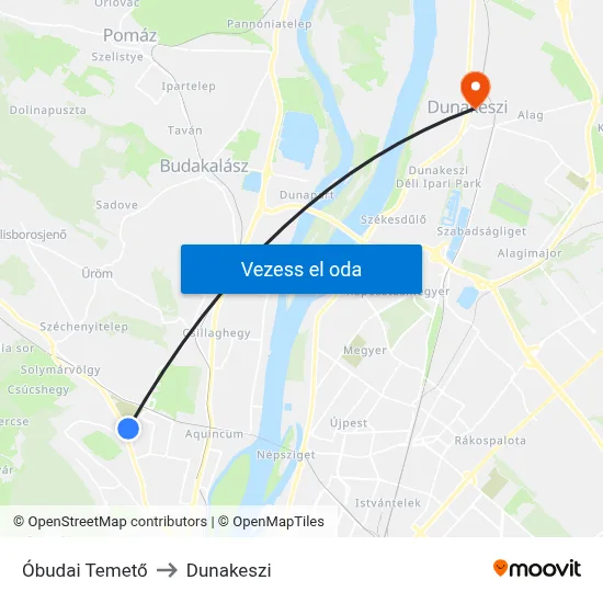 Óbudai Temető to Dunakeszi map