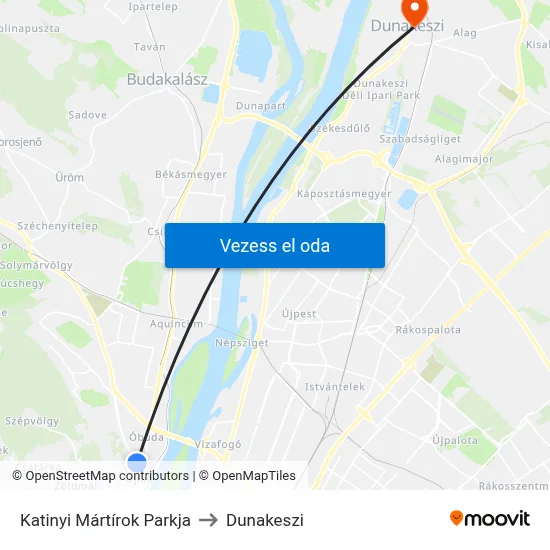 Katinyi Mártírok Parkja to Dunakeszi map