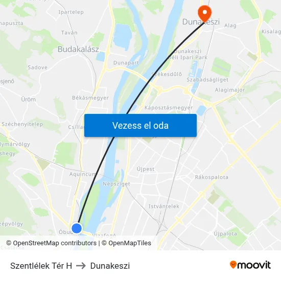 Szentlélek Tér H to Dunakeszi map