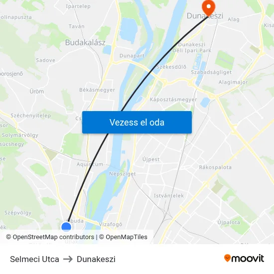 Selmeci Utca to Dunakeszi map