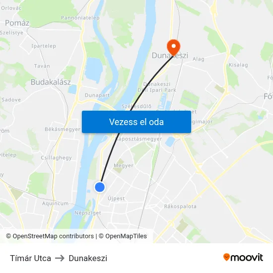 Tímár Utca to Dunakeszi map