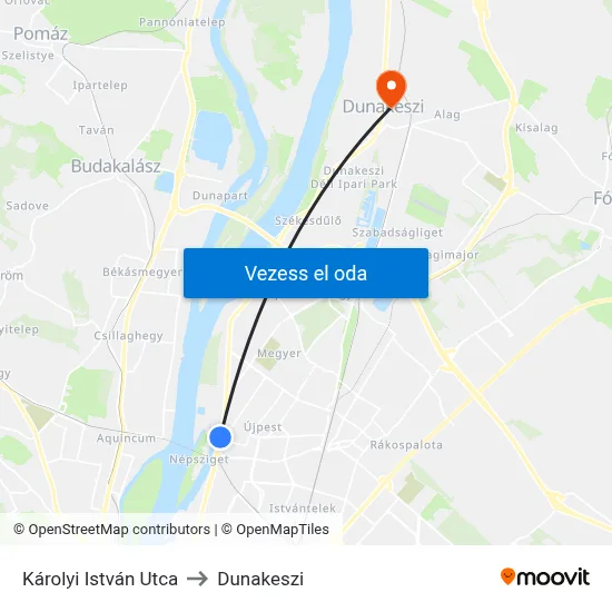 Károlyi István Utca to Dunakeszi map