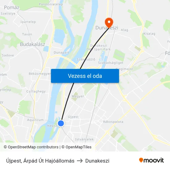 Újpest, Árpád Út Hajóállomás to Dunakeszi map