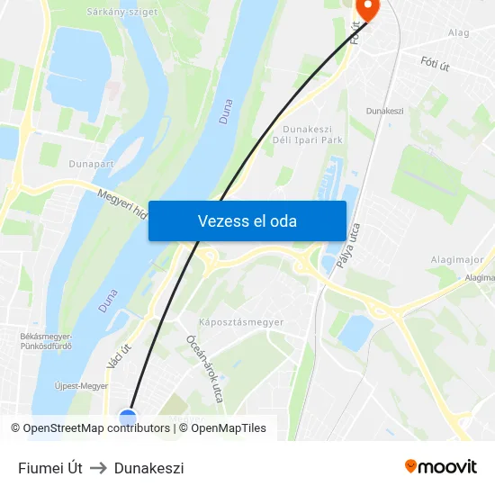 Fiumei Út to Dunakeszi map