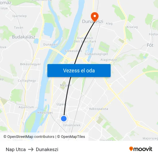 Nap Utca to Dunakeszi map