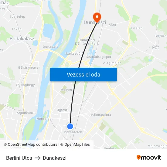 Berlini Utca to Dunakeszi map