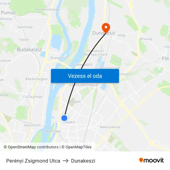 Perényi Zsigmond Utca to Dunakeszi map