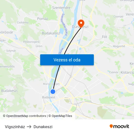 Vígszínház to Dunakeszi map