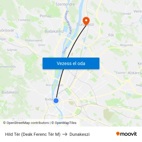 Hild Tér (Deák Ferenc Tér M) to Dunakeszi map