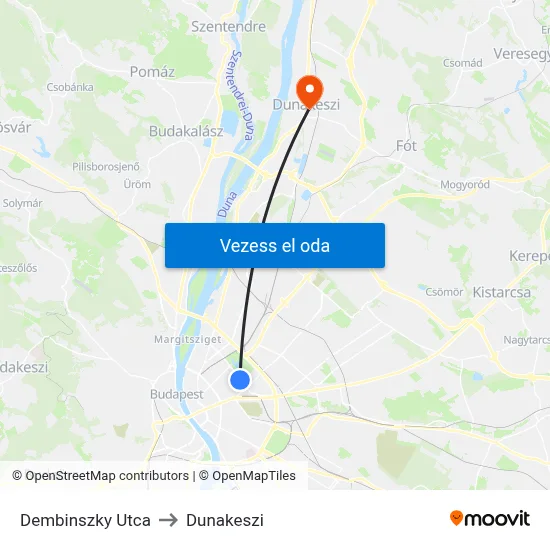 Dembinszky Utca to Dunakeszi map