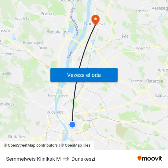 Semmelweis Klinikák M to Dunakeszi map