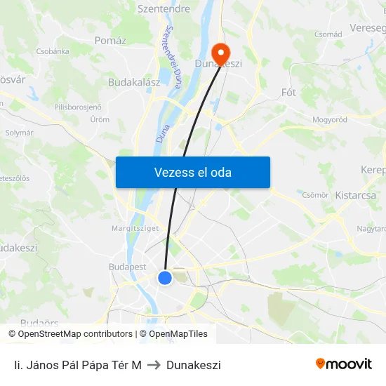 Ii. János Pál Pápa Tér M to Dunakeszi map