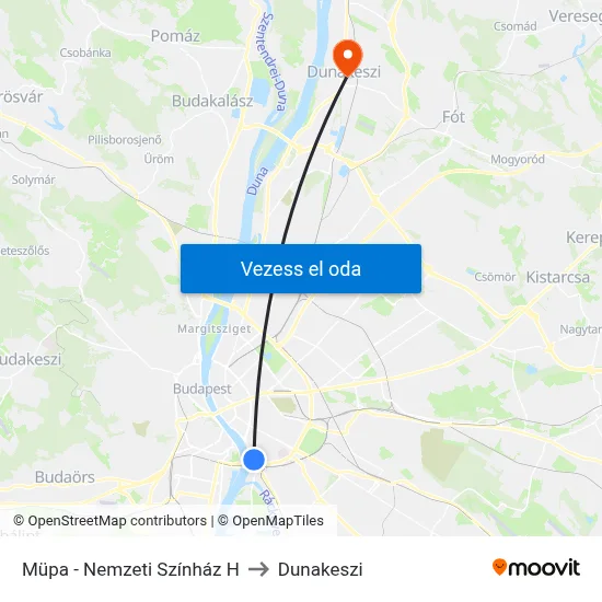 Müpa - Nemzeti Színház H to Dunakeszi map