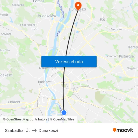 Szabadkai Út to Dunakeszi map