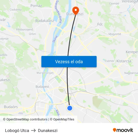Lobogó Utca to Dunakeszi map