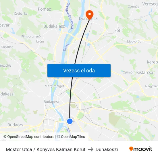Mester Utca / Könyves Kálmán Körút to Dunakeszi map