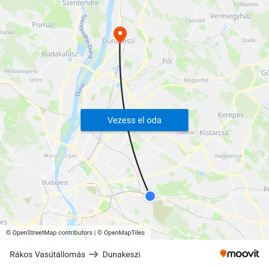 Rákos Vasútállomás to Dunakeszi map