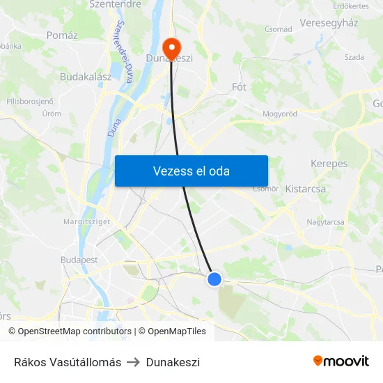 Rákos Vasútállomás to Dunakeszi map