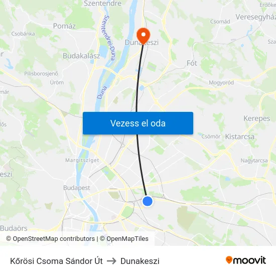Kőrösi Csoma Sándor Út to Dunakeszi map