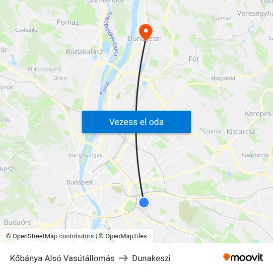 Kőbánya Alsó Vasútállomás to Dunakeszi map