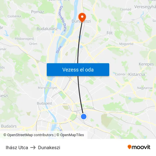 Ihász Utca to Dunakeszi map