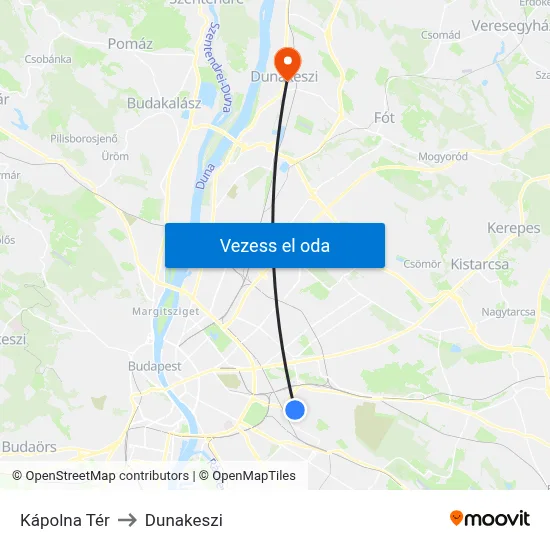 Kápolna Tér to Dunakeszi map
