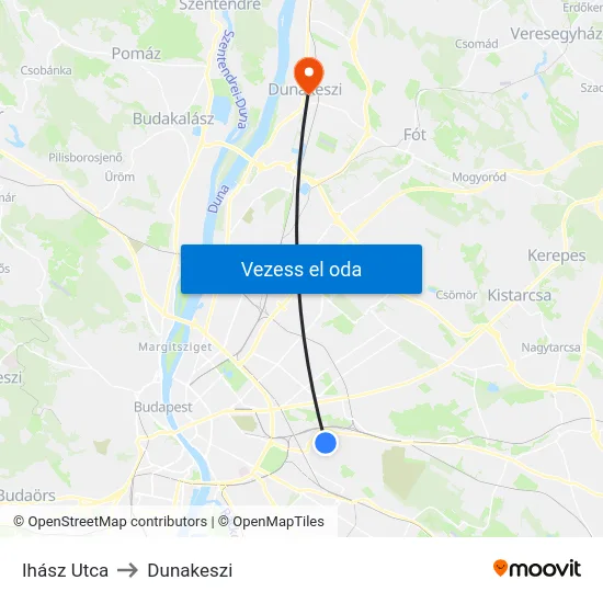 Ihász Utca to Dunakeszi map