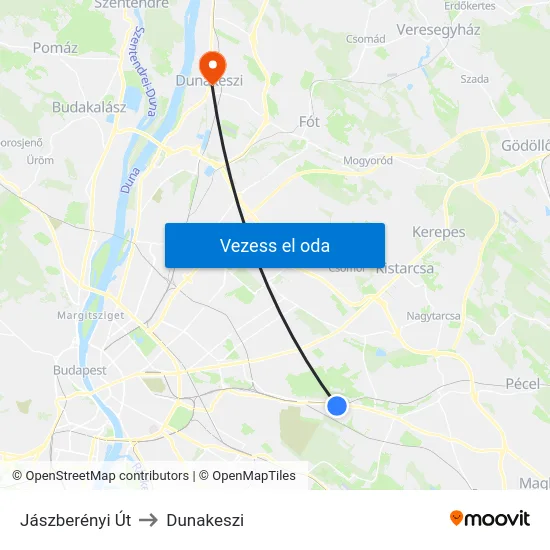 Jászberényi Út to Dunakeszi map