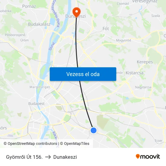 Gyömrői Út 156. to Dunakeszi map