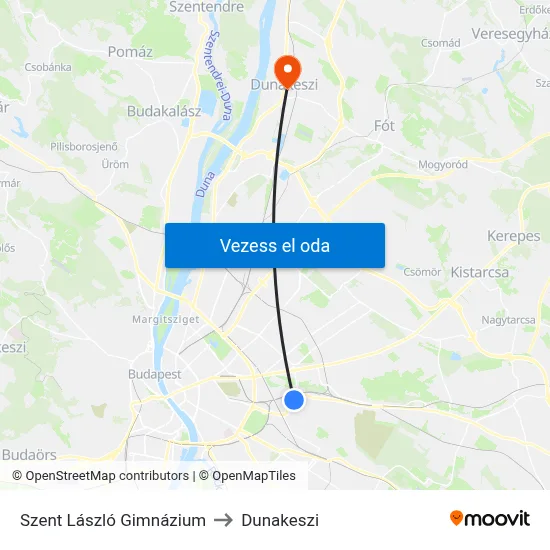 Szent László Gimnázium to Dunakeszi map