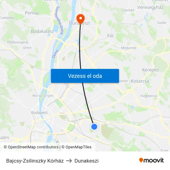 Bajcsy-Zsilinszky Kórház to Dunakeszi map