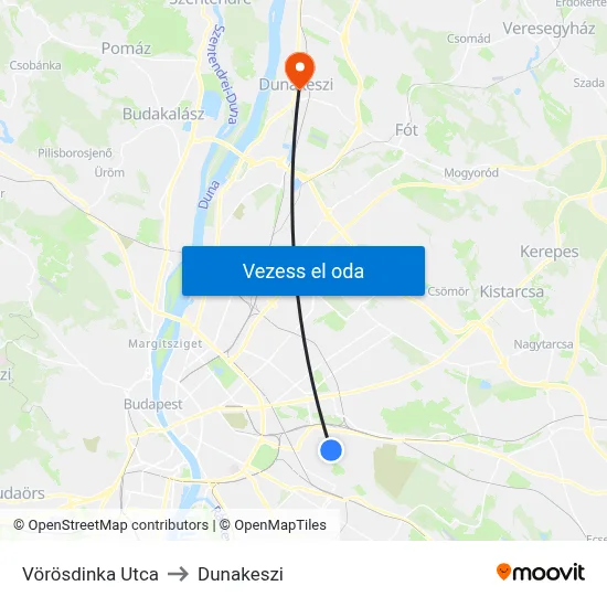 Vörösdinka Utca to Dunakeszi map