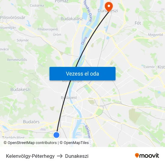 Kelenvölgy-Péterhegy to Dunakeszi map