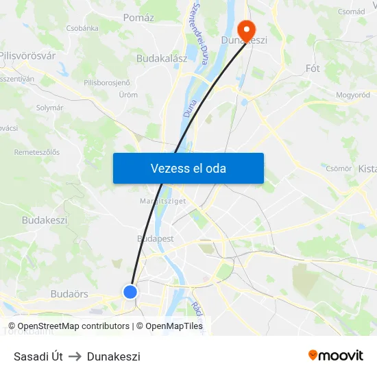 Sasadi Út to Dunakeszi map