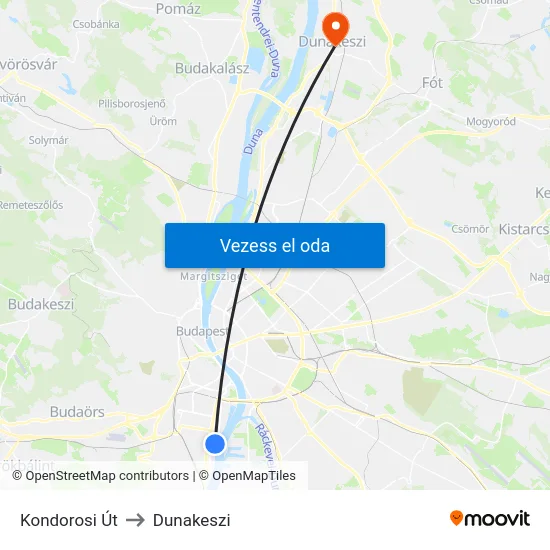 Kondorosi Út to Dunakeszi map